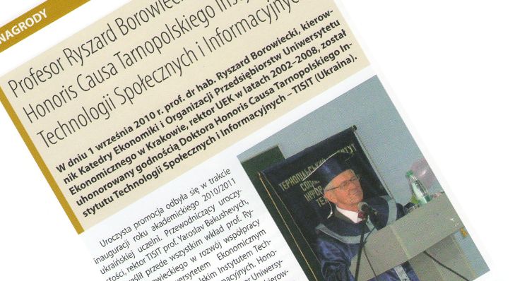 Вісник Краківського економічного університету відмітив вручення &quot;Doctor Honoris Cousa&quot; ТІСІТ професору Ришарду Боровєцкі